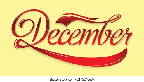 December text, Hand-drawn lettering phrase for a merry christmas card, and winter invitation card. Month December for calendar
