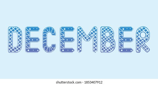 December text isolated. Vector stock illustration. Lettering December for planner, organizer, calendar. Winter month December as text for design. Isolated illustration with winter month