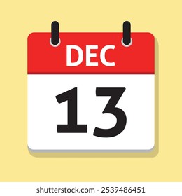 Diciembre 13. 13 de diciembre. Calendario diario en Vector de diseño plano. Concepto de tiempo. Ilustración del día. Mes. Icono de fecha.