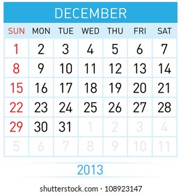 December Twenty-thirteen. Calendar Month. Illustration on white background