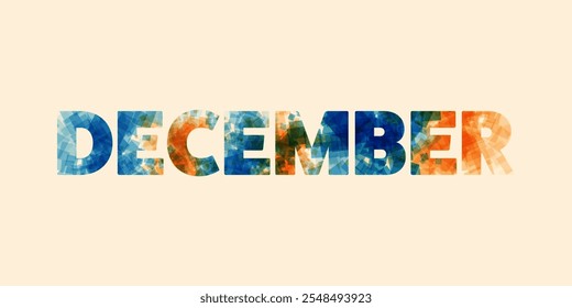 December Typography or Banner Design with Colorful Squares. Colors: Shades of Brown, Orange and Blue 
