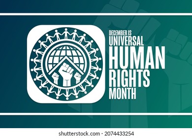 December is Universal Human Rights Month. Holiday concept. Template for background, banner, card, poster with text inscription. Vector EPS10 illustration