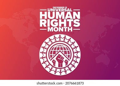 December is Universal Human Rights Month. Holiday concept. Template for background, banner, card, poster with text inscription. Vector EPS10 illustration