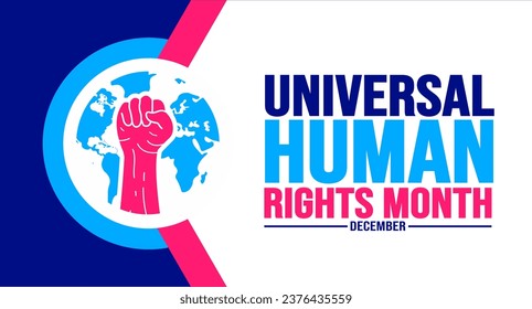 Der Dezember ist die Hintergrund-Vorlage für den Monat der universellen Menschenrechte. Urlaubskonzept. Hintergrund-, Banner-, Plakat-, Karten- und Plakatdesign-Vorlage mit Texteinschrift und Standardfarbe. Vektor.
