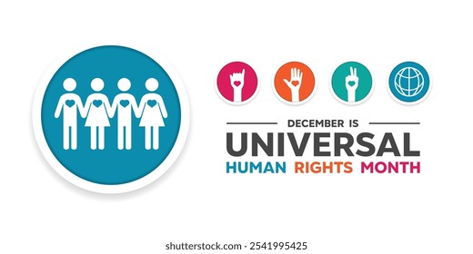 December is Universal Rights Month. People, heart,  hands and earth. Great for cards, banners, posters, social media and more. White background.