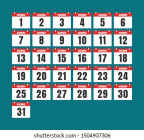 December. Vector calendar icons set. 