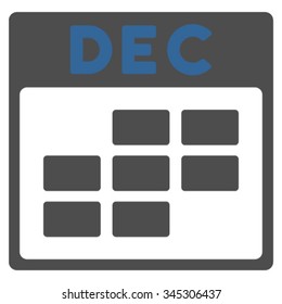 December vector icon. Style is bicolor flat symbol, cobalt and gray colors, rounded angles, white background.