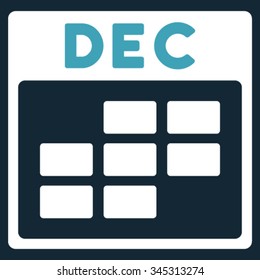 December vector icon. Style is bicolor flat symbol, blue and white colors, rounded angles, dark blue background.