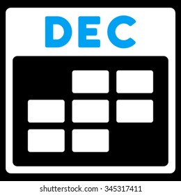 December vector icon. Style is bicolor flat symbol, blue and white colors, rounded angles, black background.