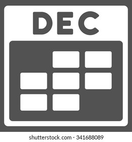 December vector icon. Style is flat symbol, white color, rounded angles, gray background.