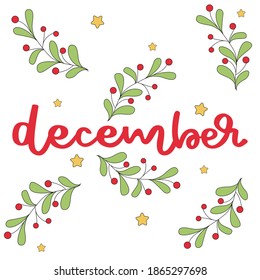 Grabado vectorial de diciembre para calendario, impresión, caligrafía, tipografía, fondo floral