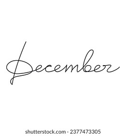December vector text. Calligraphic lettering. Line continuous calligraphy, graphic design, hand drawn element for print, banner, wall art poster, card, logo, calendar, winter holiday season checklist.