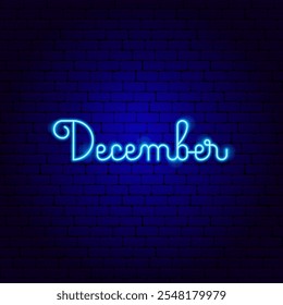 December Winter Neon Month. Vector Illustration of Glow Bright Calligraphy Calendar Text.