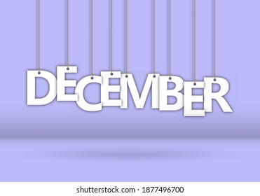 DECEMBER. The word consists of letters hanging on a rope. Stock vector illustration