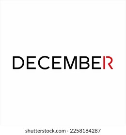 December word design with number 12 concept in letter R.