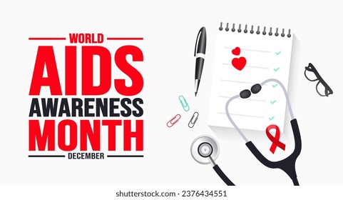 December is World AIDS Awareness Month background template. Holiday concept. background, banner, placard, card, and poster design template with text inscription and standard color. vector illustration