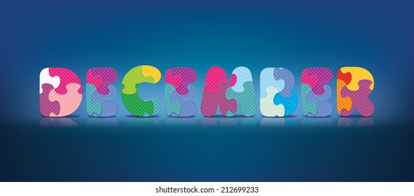 DICIEMBRE escrito con rompecabezas alfabético - ilustración vectorial