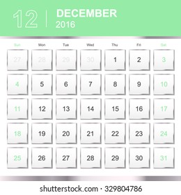 December.Calendar for 2016 Year. Vector Silver Design Print Template