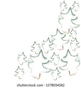 December.Nature scene with Christmas trees in the woods.Happy Holidays.