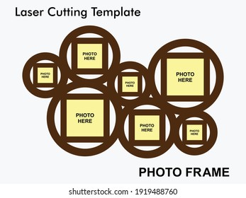 Fotograma de corte láser decorativo con fotos cuadradas. marco creativo y hermoso para la decoración de casa y pared.Diseño de plantilla de fotograma de corte láser para corte mdf y acrílico.