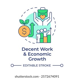 Decent work and economic growth multi color concept icon. Sustainable development. Round shape line illustration. Abstract idea. Graphic design. Easy to use in infographic, presentation