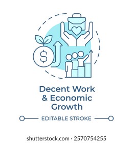 Decent work and economic growth soft blue concept icon. Sustainable development. Round shape line illustration. Abstract idea. Graphic design. Easy to use in infographic, presentation