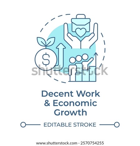 Decent work and economic growth soft blue concept icon. Sustainable development. Round shape line illustration. Abstract idea. Graphic design. Easy to use in infographic, presentation