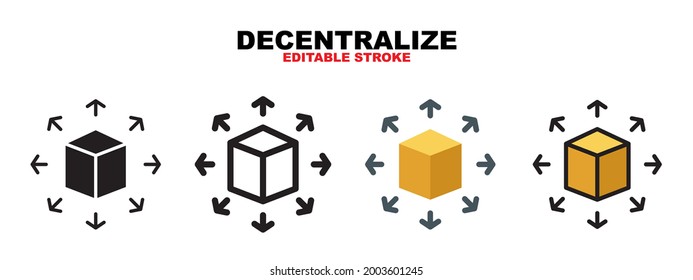 Decentralize icon set with different styles. Icons designed in filled, outline, flat, glyph and line colored. Editable stroke and pixel perfect. Can be used for web, mobile, ui and more.