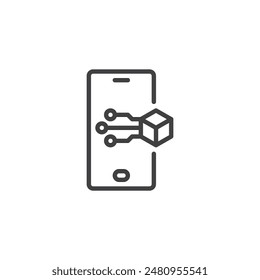 Decentralized Application line icon. linear style sign for mobile concept and web design. Smartphone with a blockchain outline vector icon. Symbol, logo illustration. Vector graphics