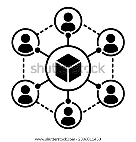 Decentralized Autonomous Organization DAO with Members Around Blockchain Block, Black Vector Crypto Governance and Community Symbol