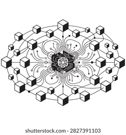 Decentralized blockchain microchip network node icon