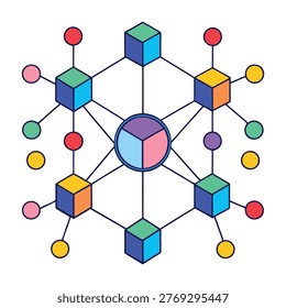 Decentralized blockchain network nodes with cube connection for data security concept.