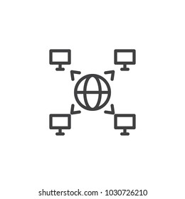 Decentralized database outline icon. linear style sign for mobile concept and web design. Blockchain simple line vector icon. Symbol, logo illustration. Pixel perfect vector graphics