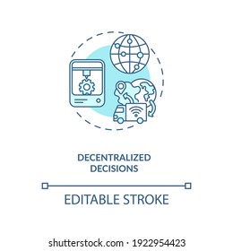 Decentralized decisions concept icon. Industry 4.0 design principle idea thin line illustration. Driving better decision-making. Vector isolated outline RGB color drawing. Editable stroke