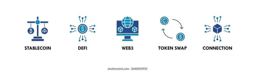 Decentralized Finance banner web icon vector illustration concept with icon of stablecoin, defi, web3, token swap, and connection