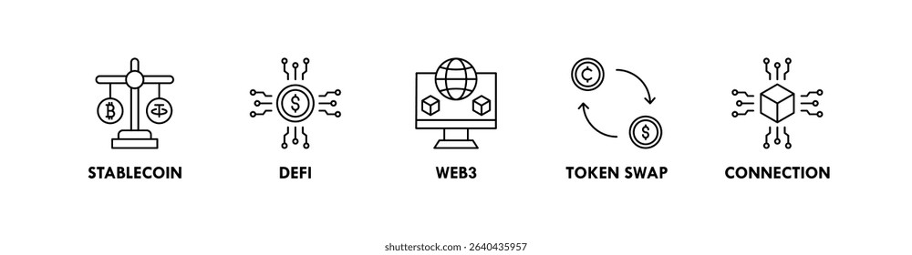Decentralized Finance banner web icon vector illustration concept with icon of stablecoin, defi, web3, token swap, and connection