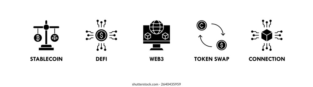 Decentralized Finance banner web icon vector illustration concept with icon of stablecoin, defi, web3, token swap, and connection