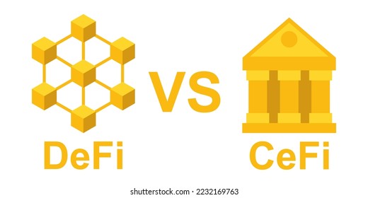  Finanzas descentralizadas y finanzas centralizadas.DeFi vs CeFi. Ilustración vectorial