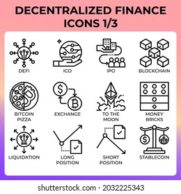 Decentralized finance (DeFi) icon set in modern style for ui, ux, web, app, brochure, flyer and presentation design, etc.