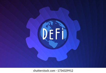 Decentralized finance DeFi - open-source community of projects, leveraging blockchain, that develops solutions in decentralized financial system. Flat vector fintech illustration concept.