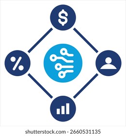 Ilustración vectorial de iconos azul plana de finanzas descentralizadas