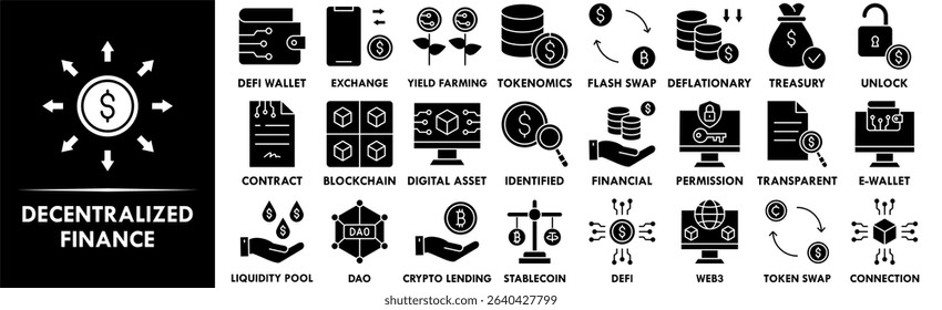 Decentralized Finance icon collection set. Containing design finance, currency, technology, digital, crypto