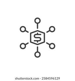 Decentralized Finance line icon. linear style sign for mobile concept and web design. Network of interconnected nodes outline vector icon. DeFi ecosystem symbol, logo illustration. Vector graphics