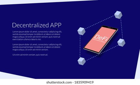 Aplicaciones móviles descentralizadas. Financiar software para smartphones. Plantilla para un sitio web o banner. EPS10 vectores.
