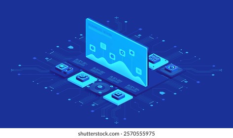 Decentralized network visualization with interconnected blocks labeled Block 001 to Block 004, showcasing data flow and digital connectivity. Ideal for blockchain, IoT, and tech infrastructure content