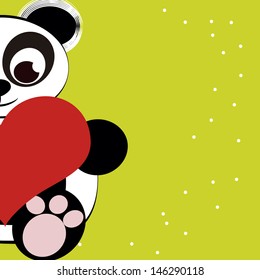 decentralized panda bear holding a red heart on a green background acid.