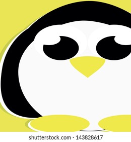decentralized pensive penguin canvas with yellow background.