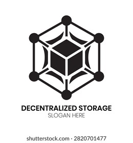 Decentralized Storage logo displays a modern geometric cube network connected by cryptographic nodes, serving as a cutting-edge visual identity for blockchain data platforms, decentralized cloud storage providers, distributed server networks, and Web3 cryptographic infrastructure firms.