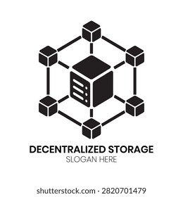 Decentralized Storage logo features an interconnected cube structure representing distributed server arrays and secure cloud networks, ideal for advanced data centers, blockchain infrastructure developers, peer-to-peer file sharing networks, and decentralized web hosting companies.