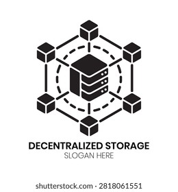 Decentralized Storage logo presents a connected blockchain network of servers and data nodes, perfect for decentralized cloud storage providers, Web3 infrastructure startups, distributed database developers, and peer-to-peer data networks.